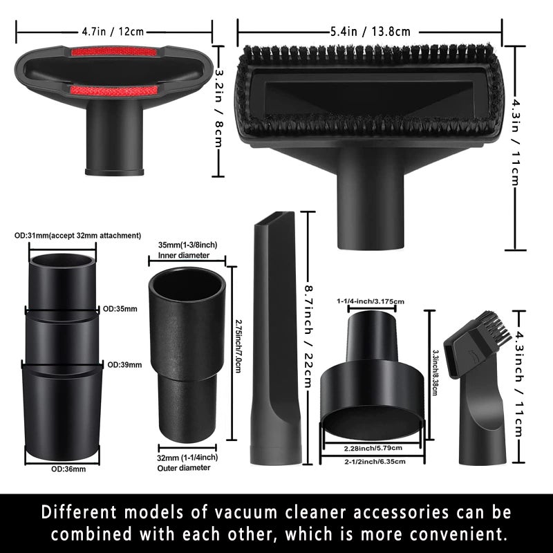 Seovmri 12Pcs Universal Vacuum Attachment Professional Shop Vac Accessories Wet Dry Vacuum Hose Adapter with Hair Brush Extension Wand Flexible Crevice Tool fit 2 1/2" to 1 1/4" and 1 7/8" to 1" Vacuum Hose - Image 3