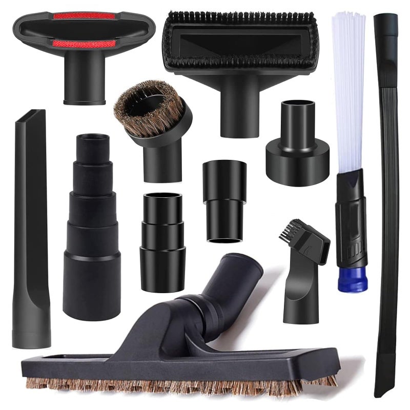 Seovmri 12Pcs Universal Vacuum Attachment Professional Shop Vac Accessories Wet Dry Vacuum Hose Adapter with Hair Brush Extension Wand Flexible Crevice Tool fit 2 1/2" to 1 1/4" and 1 7/8" to 1" Vacuum Hose - Image 1