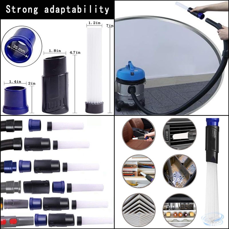 Seovmri 12Pcs Universal Vacuum Attachment Professional Shop Vac Accessories Wet Dry Vacuum Hose Adapter with Hair Brush Extension Wand Flexible Crevice Tool fit 2 1/2" to 1 1/4" and 1 7/8" to 1" Vacuum Hose - Image 5