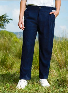 Campus Sutra Men's Navy Blue Tailored Waffle Trousers  - Image 2