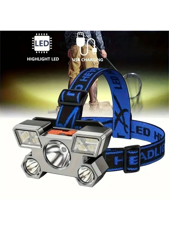 مصباح أمامي LED أزرق بخمسة في واحد قابل لإعادة الشحن عبر USB للإضاءة الأمامية، للاستخدام في الهواء الطلق، ركوب الدراجات، التخييم، وصيد السمك. - Image 5