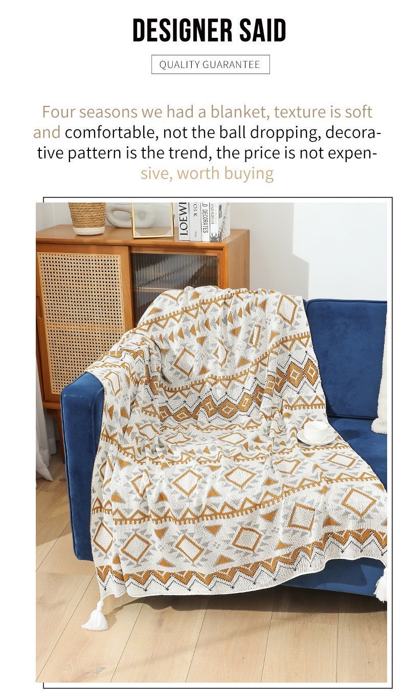 Nakhl Sofa Throw Blanket 130×170 cm with Tassels – Boho Geometric ,Soft Decorative Couch Cover for Living Room, Lightweight Home Blanket - Image 2