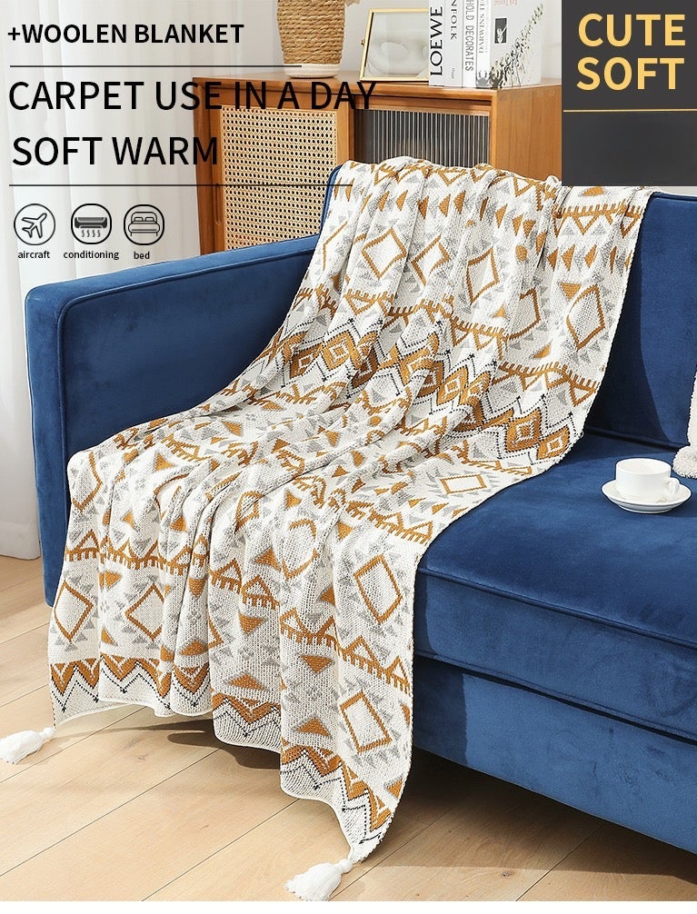Nakhl Sofa Throw Blanket 130×170 cm with Tassels – Boho Geometric ,Soft Decorative Couch Cover for Living Room, Lightweight Home Blanket - Image 1