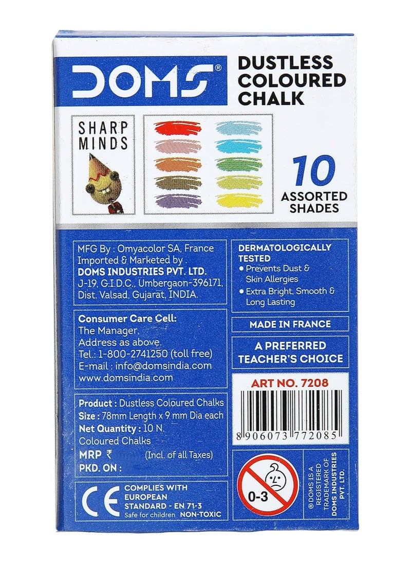 DOMS طباشير ملونة خالية من الغبار من دومز (عبوة من 10 قطع) - Image 4