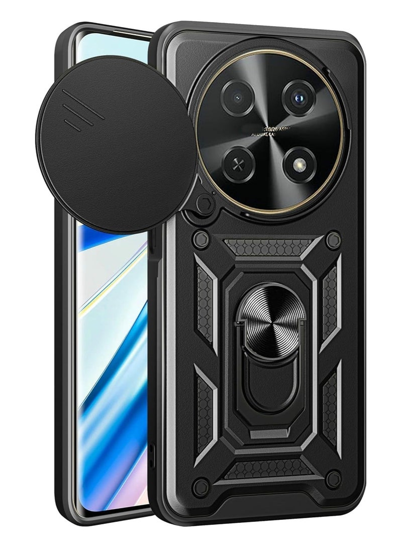 Case Cover Shockproof Window Protective Case with Camera Protection and Metal Ring Compatible with   Honor x9c / Honor X60 Pro (Black) - Image 1