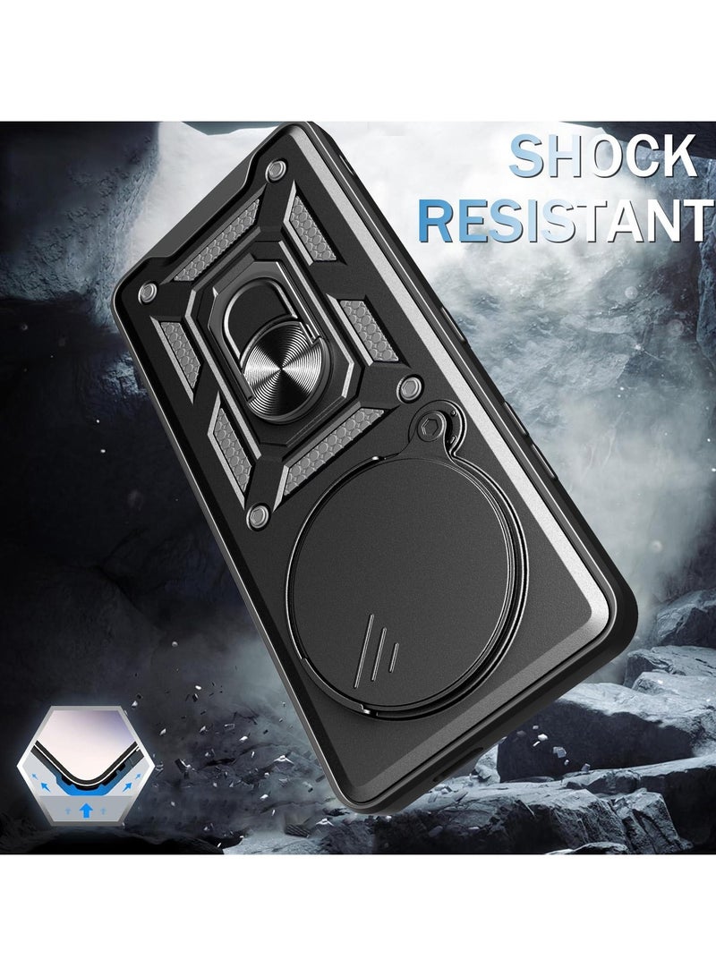 Case Cover Shockproof Window Protective Case with Camera Protection and Metal Ring Compatible with   Honor x9c / Honor X60 Pro (Black) - Image 3