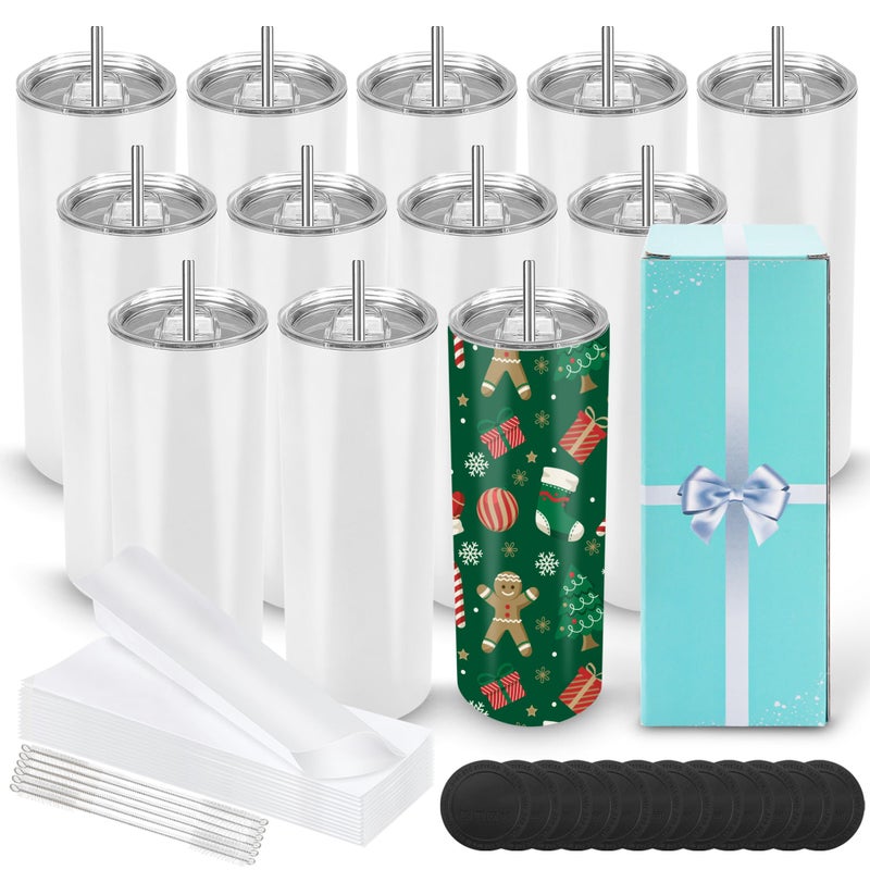 عبوات تومبلر فراغية 20 أونصة 12 عبوة للطباعة الحرارية مع صندوق هدايا فردي