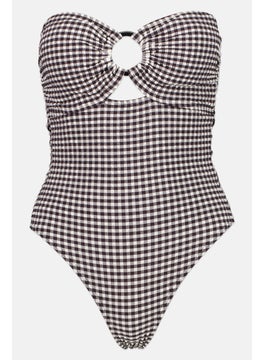 Kate Spade Women One Piece Padded Checkered Swimsuit, Black  - Image 1