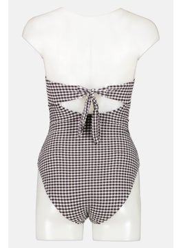 Kate Spade Women One Piece Padded Checkered Swimsuit, Black  - Image 2