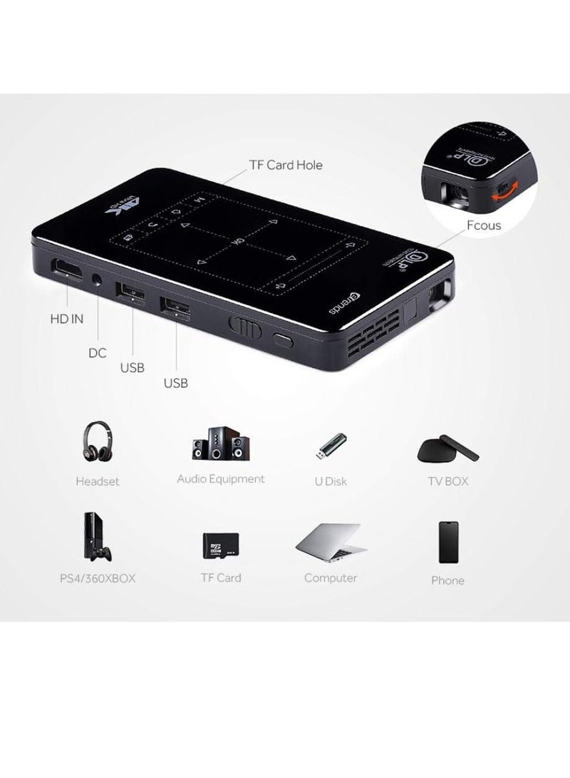 جهاز عرض D7 مصغر من اي تريندز بتقنية المعالجة الديجيتال للضوء DLP ذاكرة رام 2 جيجابايت روم 16 4K مع واي فاي مدمج وبلوتوث - اسود 854 x 480 - Image 2