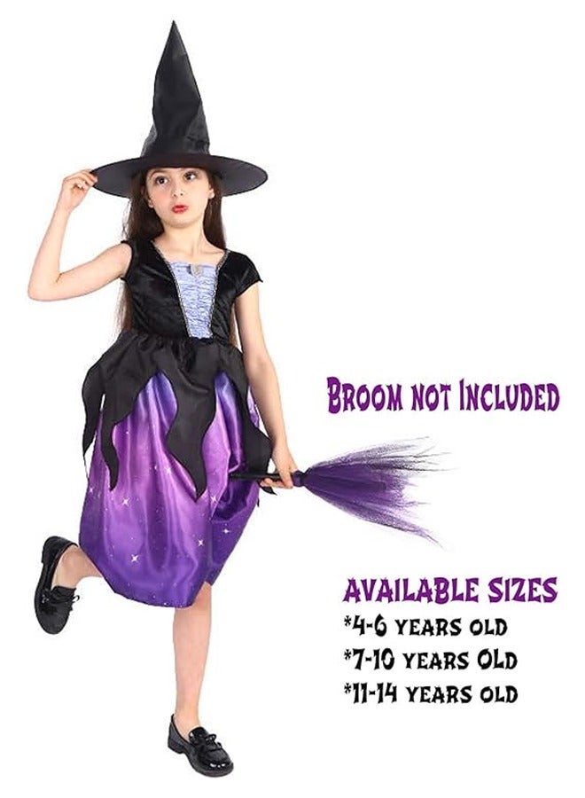 Brain Giggles Witch Costume Purple Costume for Girls Witch Dress with Hat Cosplay Outfit for Kids Themed Party X-Large - Image 2