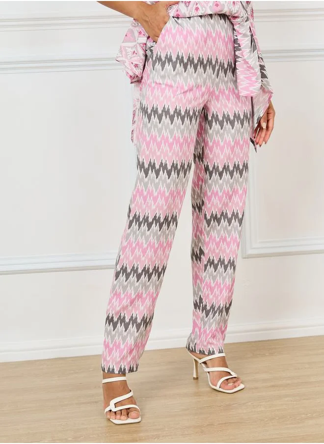 ستايلي Asymmetric Hem All Over Print Top & Pants Set