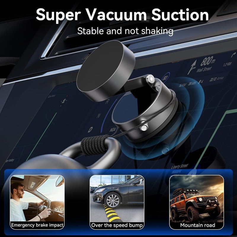 زفزون حامل هاتف السيارة المغناطيسي القابل للطي مع شفط تفريغ الهواء، حامل هاتف قابل للتعديل بالشفط، حامل هاتف محمول مغناطيسي بكوب شفط قوي لجميع الهواتف للسيارة/المرآة/الصالة الرياضية - Image 2