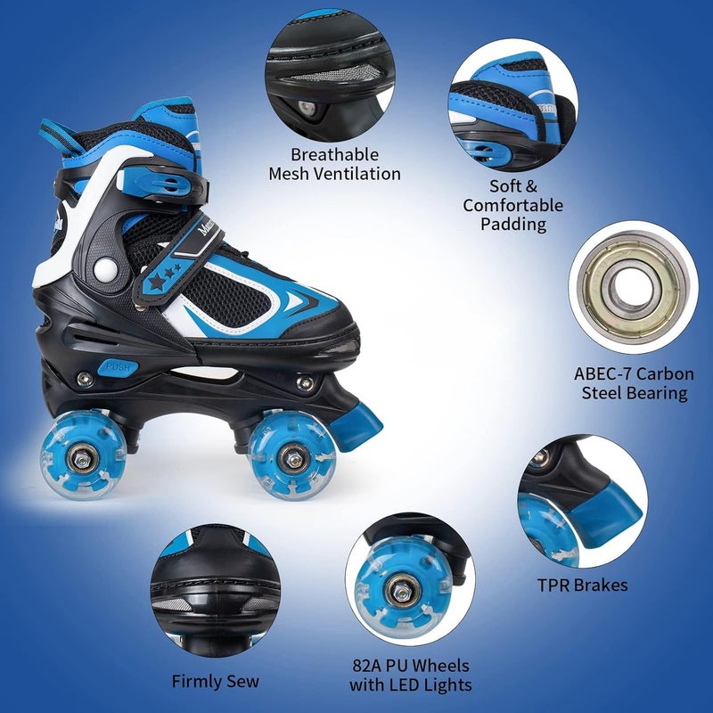 MammyGol Adjustable Roller Skates for Kids with Light Up Wheels - Blue - Image 2