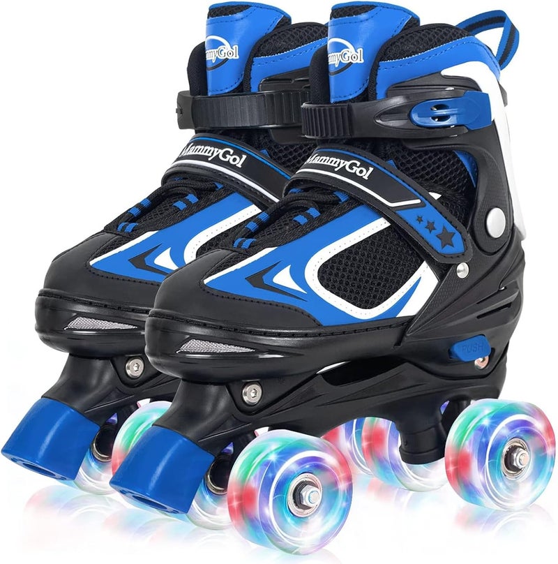 MammyGol Adjustable Roller Skates for Kids with Light Up Wheels - Blue - Image 1