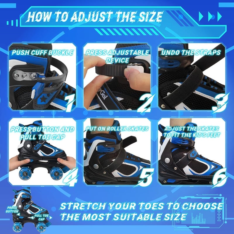 MammyGol Adjustable Roller Skates for Kids with Light Up Wheels - Blue - Image 4