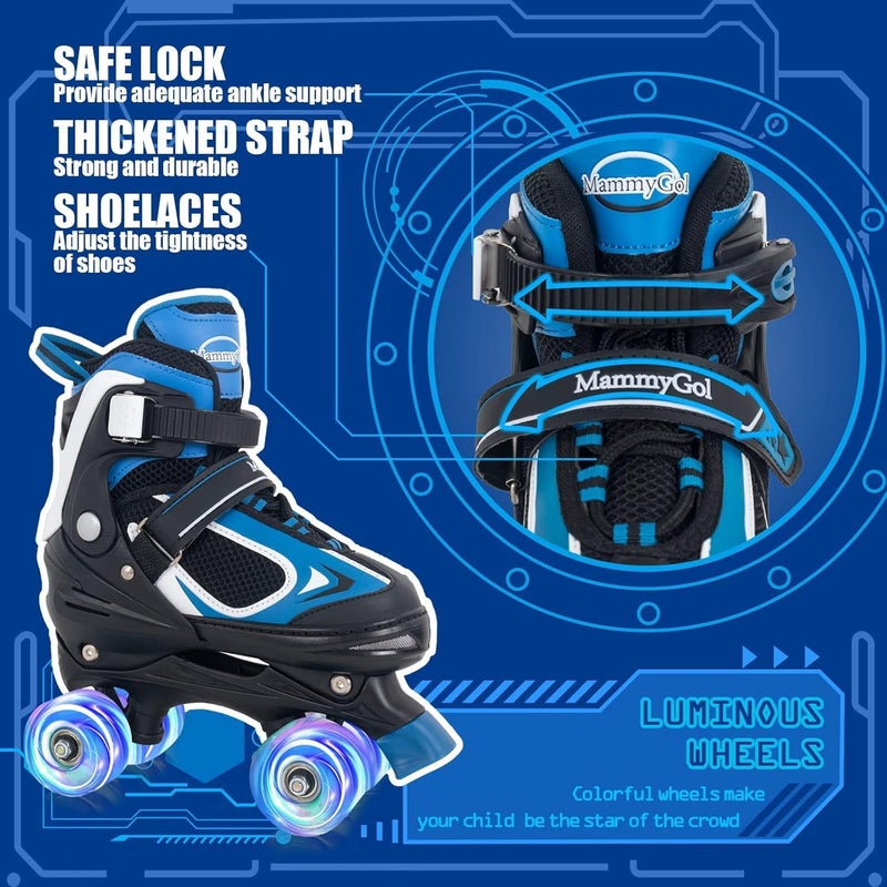 MammyGol Adjustable Roller Skates for Kids with Light Up Wheels - Blue - Image 3