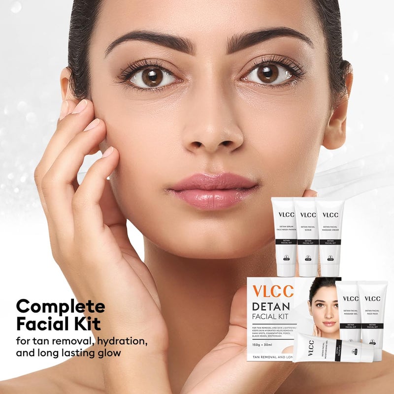 VLCC DeTan Facial Kit 180g 150g30ml For Tan Removal Hydrates Helps Removes Dark Spots Pigmentation Pores Blackheads Whiteheads With SPF 15 Moisturizer - Image 3