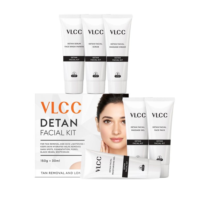 VLCC DeTan Facial Kit 180g 150g30ml For Tan Removal Hydrates Helps Removes Dark Spots Pigmentation Pores Blackheads Whiteheads With SPF 15 Moisturizer - Image 2
