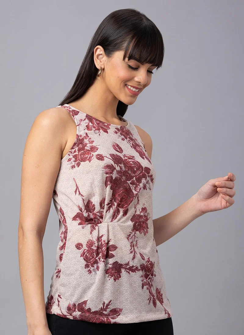 globus Globus Women Pink Printed Round Neck Sleeveless Top