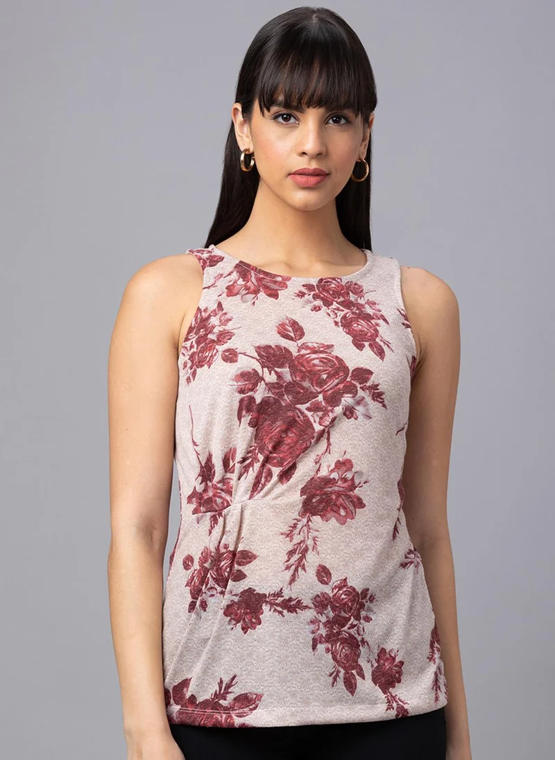 globus Globus Women Pink Printed Round Neck Sleeveless Top