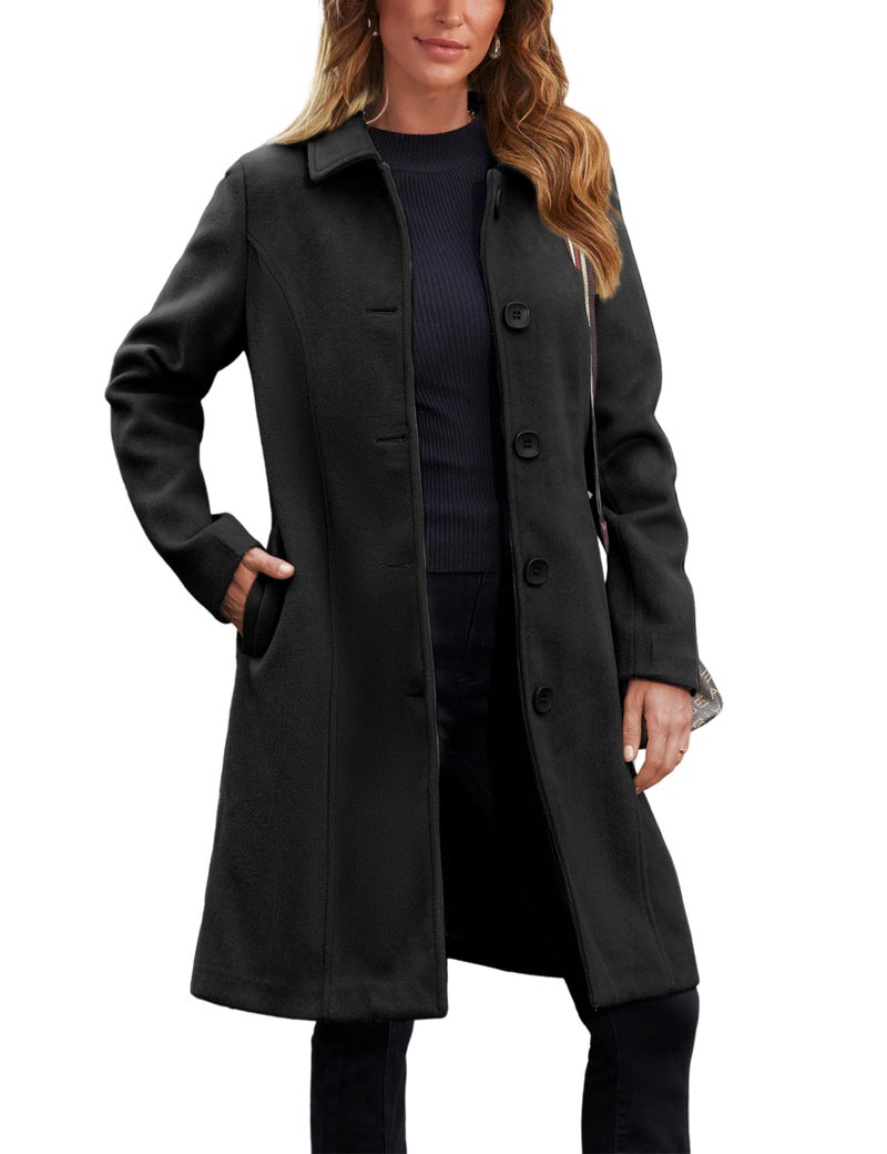 Springrain Womens Pea Coat Elegant Overcoat Single Breasted Winter Coat Dress Coat with PocketsBlackXL