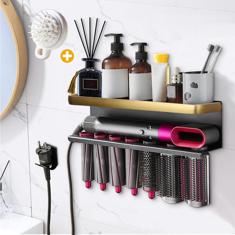 Yimerlen Changing environment compatible Straightener Holder Compatible with Dyson Airwrap Wall Mount Storage Rack for Curling Iron Attachments and Complete Styler (Gold/Black, with Air Cushion Comb) All-round applied quality - Image 1