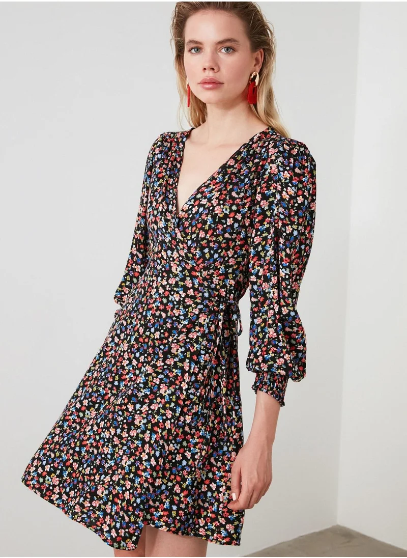 trendyol Floral Print Wrap Dress