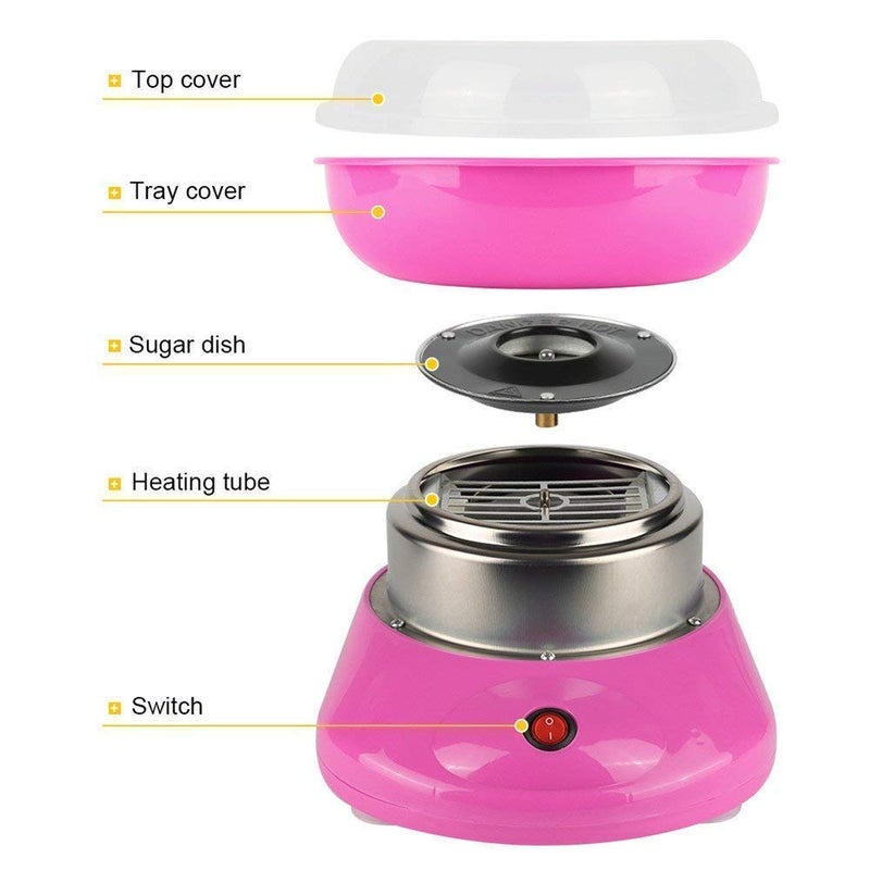 SANGOZ SANGOZS Cotton Candy Maker Machine Electric Sugar Floss Homemade Hard Sugar Free Candy with Detachable Splash Guard Sugar Spoon 10 Bamboo Sticks for Kids Carnival PartyPack of 1  - Image 4