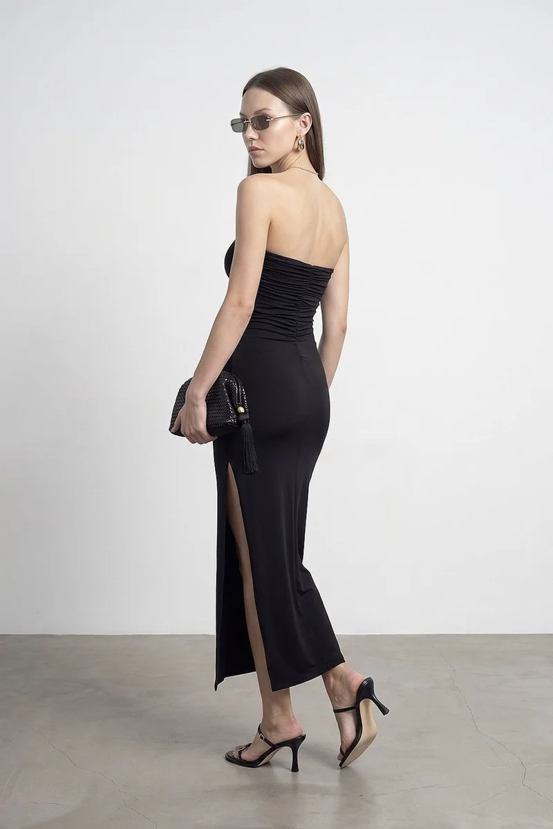ديلفين DILVIN Strapless Bodycon Maxi Dress With Slit