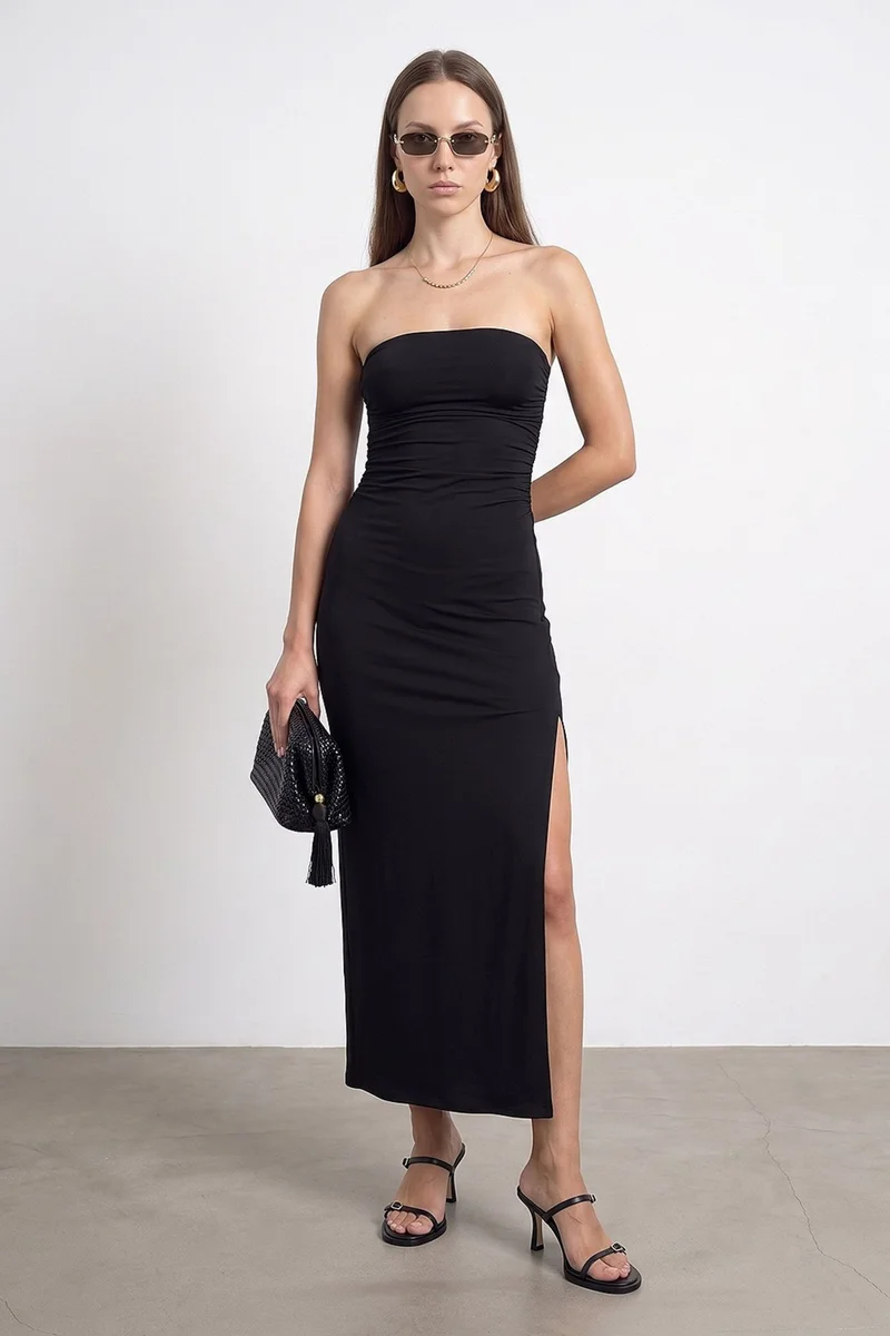 ديلفين DILVIN Strapless Bodycon Maxi Dress With Slit