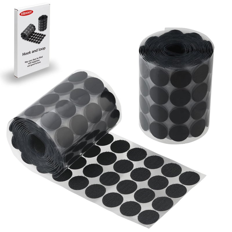 VBHHY Self Adhesive Dots, 200Pcs(100 Pair Sets) 1 Inch Diameter Strong Self Adhesive Dots Nylon Sticky Back Coins Hook Loop Strips, Small Circle Dots Stickers Tapes, Black - Image 1