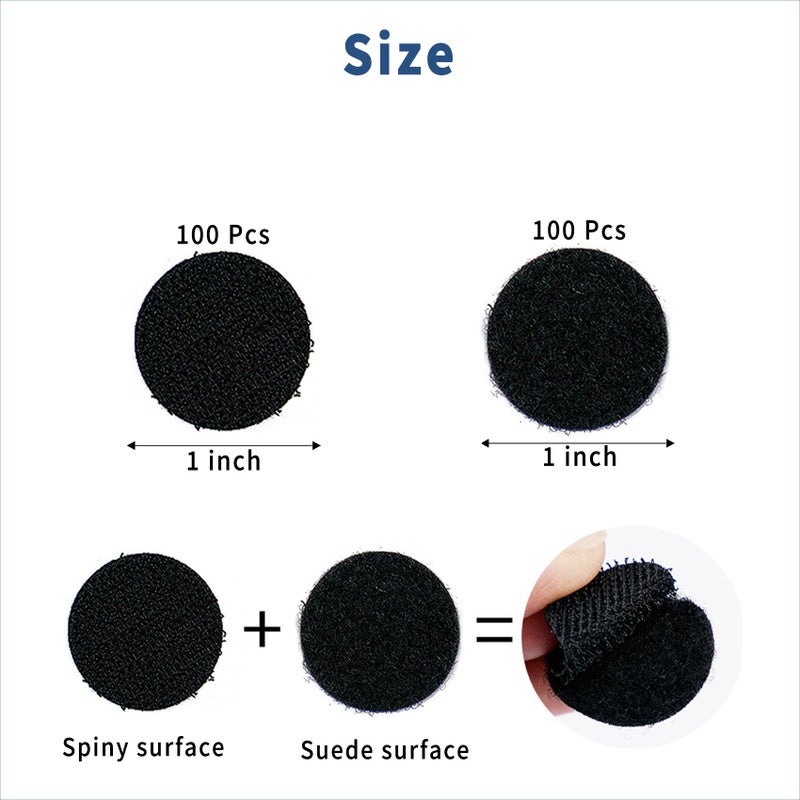 VBHHY Self Adhesive Dots, 200Pcs(100 Pair Sets) 1 Inch Diameter Strong Self Adhesive Dots Nylon Sticky Back Coins Hook Loop Strips, Small Circle Dots Stickers Tapes, Black - Image 2