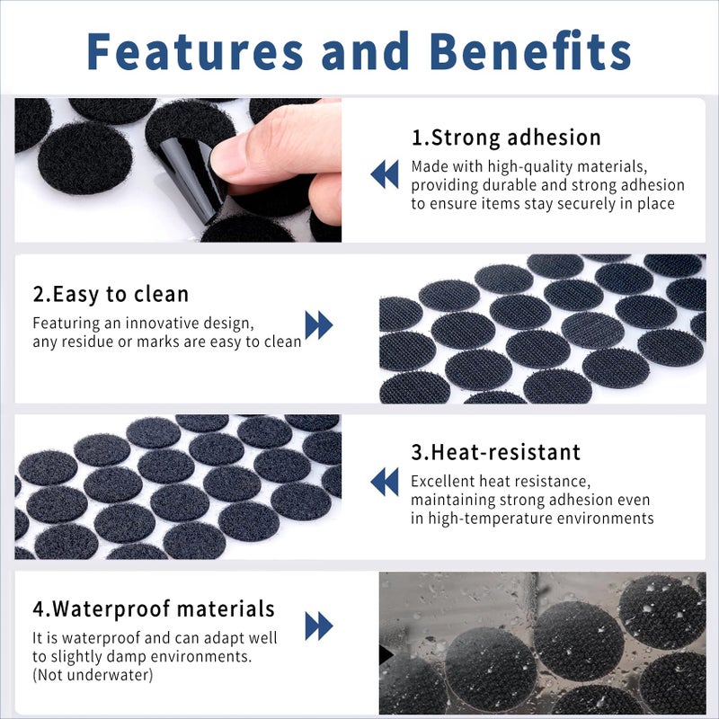 VBHHY Self Adhesive Dots, 200Pcs(100 Pair Sets) 1 Inch Diameter Strong Self Adhesive Dots Nylon Sticky Back Coins Hook Loop Strips, Small Circle Dots Stickers Tapes, Black - Image 4