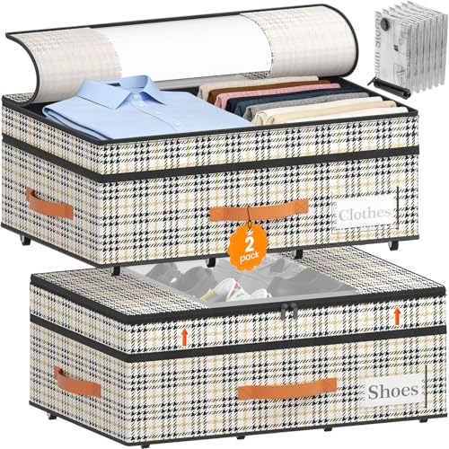 TOSKING 2-Pack Under Bed Storage Drawers with Wheels, 6 Vacuum Bags, Adjustable Height 7.9-10.2", 63L/80 lbs Clear Lid Rolling Bin, 900D Oxford, Space Saver for Dorm Bedroom Clothes Shoes, Houndstooth - Image 1