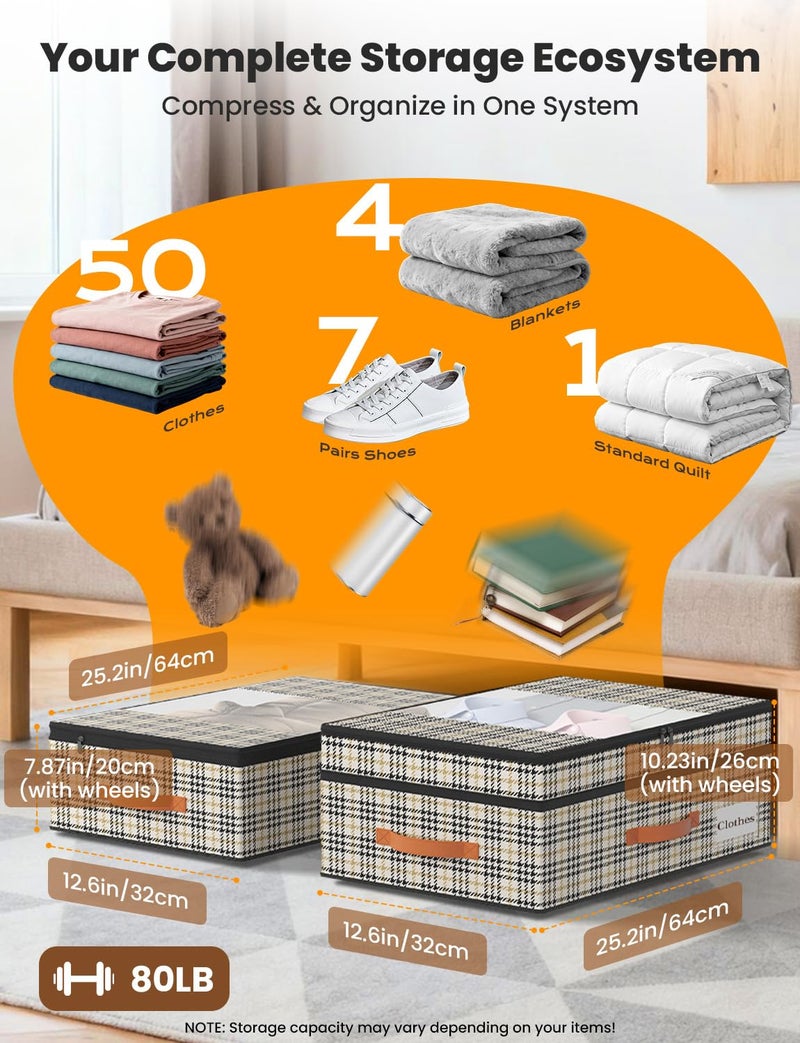 TOSKING 2-Pack Under Bed Storage Drawers with Wheels, 6 Vacuum Bags, Adjustable Height 7.9-10.2", 63L/80 lbs Clear Lid Rolling Bin, 900D Oxford, Space Saver for Dorm Bedroom Clothes Shoes, Houndstooth - Image 4