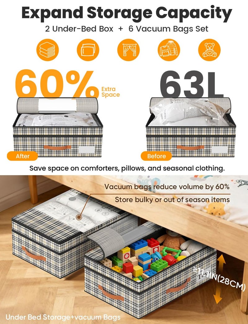 TOSKING 2-Pack Under Bed Storage Drawers with Wheels, 6 Vacuum Bags, Adjustable Height 7.9-10.2", 63L/80 lbs Clear Lid Rolling Bin, 900D Oxford, Space Saver for Dorm Bedroom Clothes Shoes, Houndstooth - Image 5
