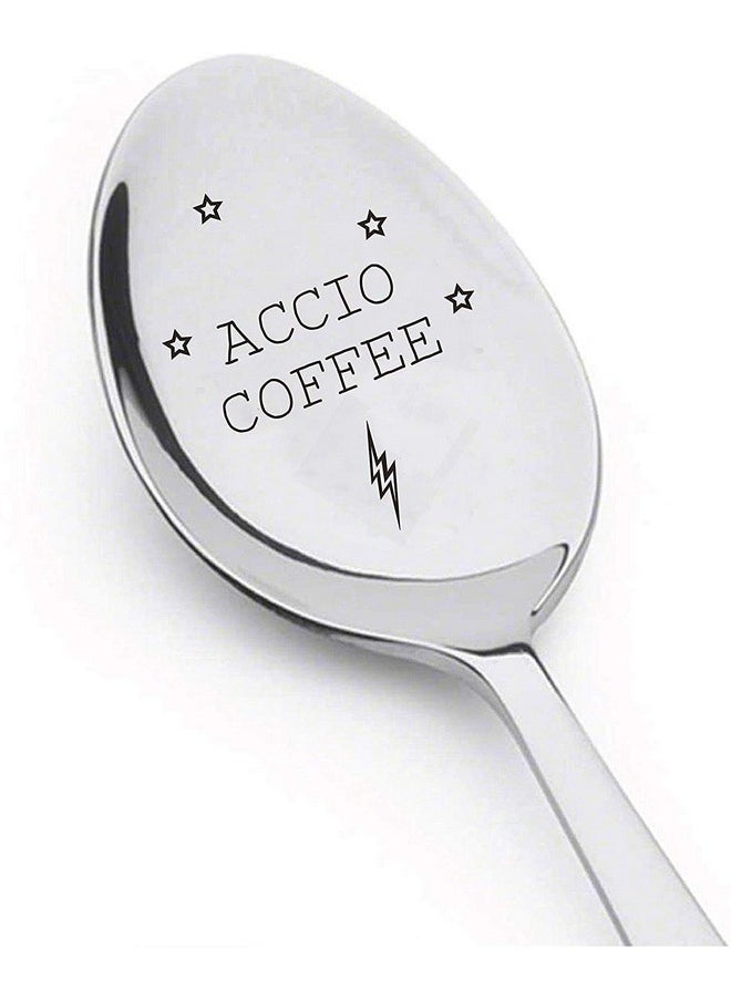 Boston Creative Company - Accio Coffee Spoon Engraved Spoon Unique Gift Spoon Coffee Lovers Gift Idea Silverware Friendship Gift Funny Steel Housewarming Gift - Image 1