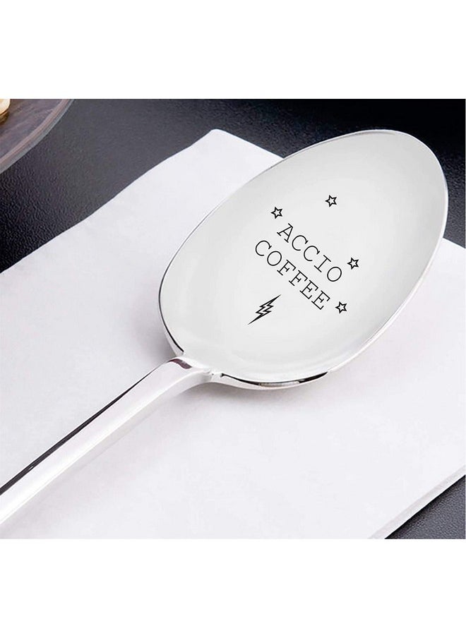Boston Creative Company - Accio Coffee Spoon Engraved Spoon Unique Gift Spoon Coffee Lovers Gift Idea Silverware Friendship Gift Funny Steel Housewarming Gift - Image 1
