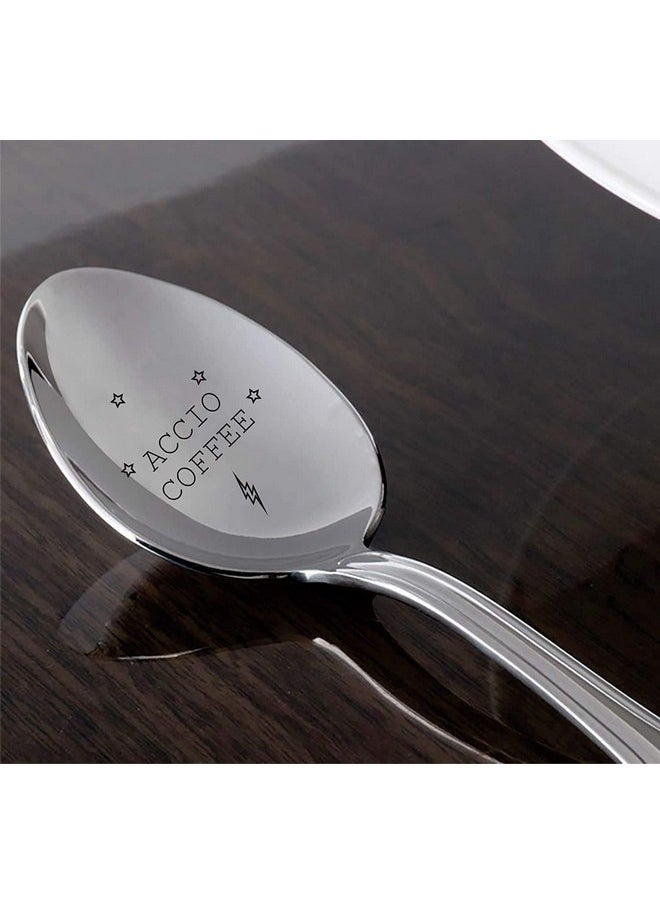 Boston Creative Company - Accio Coffee Spoon Engraved Spoon Unique Gift Spoon Coffee Lovers Gift Idea Silverware Friendship Gift Funny Steel Housewarming Gift - Image 1