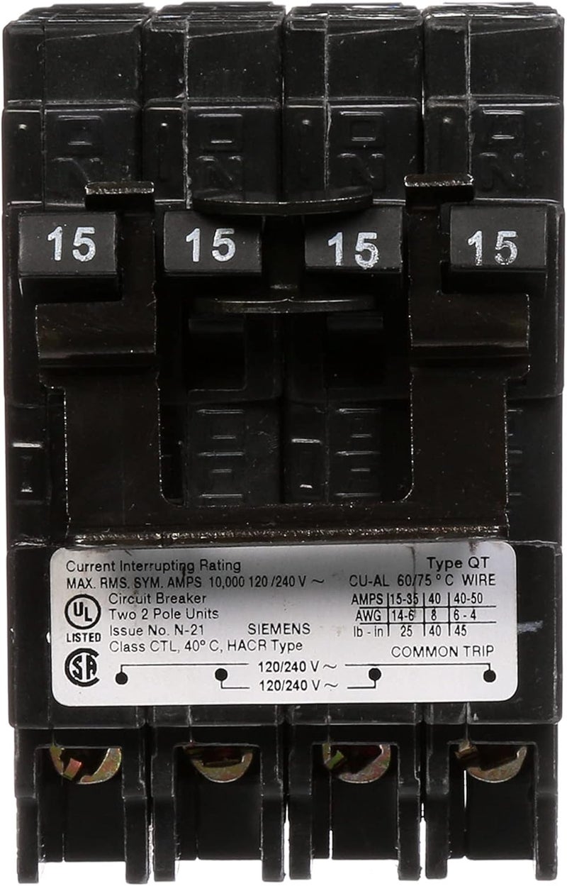 SIEMENS Siemens Q21515CT2 Two 15Amp Double Pole Circuit Breaker  - Image 2