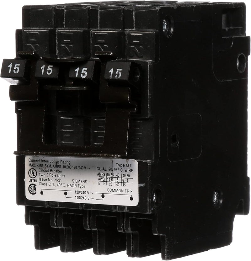 SIEMENS Siemens Q21515CT2 Two 15Amp Double Pole Circuit Breaker  - Image 1