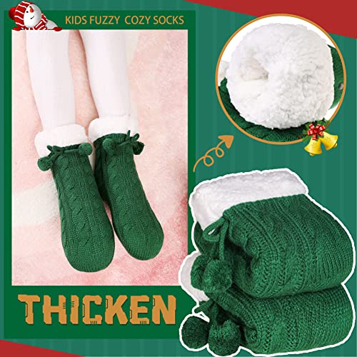 SeeyAN Kids Slipper Socks Boys Girls Fuzzy Non Slip Winter Fleece Lined Warm Cozy Christmas Thick Fluffy Socks (Green, 5-8 Years) - Image 2