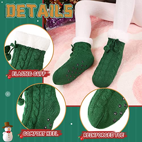 SeeyAN Kids Slipper Socks Boys Girls Fuzzy Non Slip Winter Fleece Lined Warm Cozy Christmas Thick Fluffy Socks (Green, 5-8 Years) - Image 5