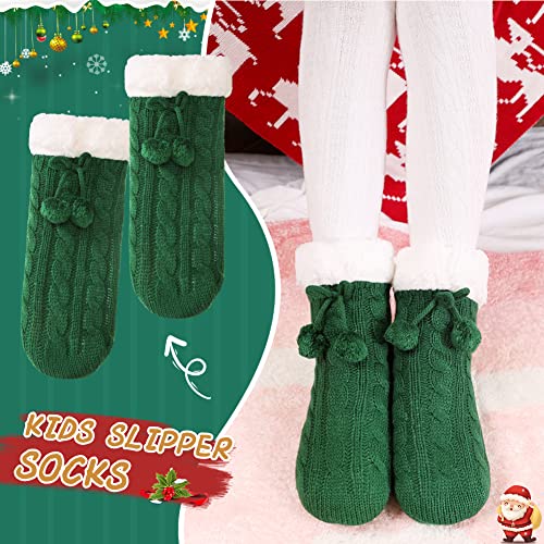 SeeyAN Kids Slipper Socks Boys Girls Fuzzy Non Slip Winter Fleece Lined Warm Cozy Christmas Thick Fluffy Socks (Green, 5-8 Years) - Image 4