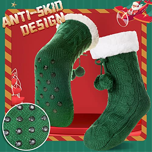 SeeyAN Kids Slipper Socks Boys Girls Fuzzy Non Slip Winter Fleece Lined Warm Cozy Christmas Thick Fluffy Socks (Green, 5-8 Years) - Image 3