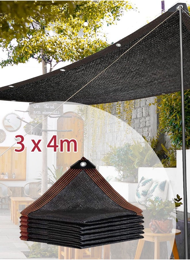 Generic Black Shade Cloth 3 x 4 Meter Garden Sun Shade Netting Durable Mesh Tarp with Grommets Shading Anti for Garden Greenhouse Plants Growing Outdoor Barbecue Pergola etc  - Image 1