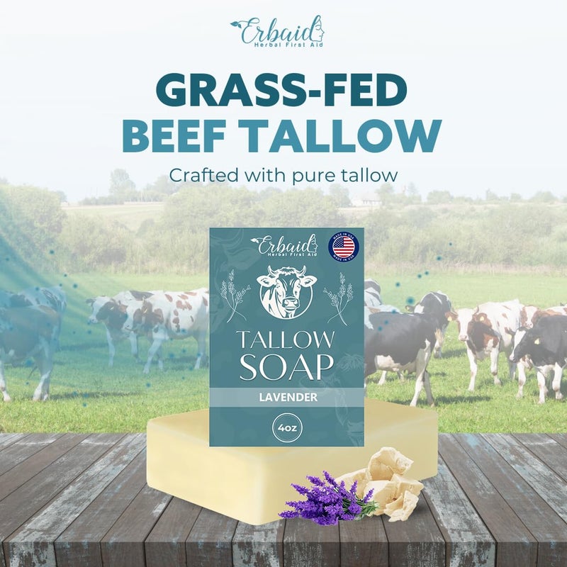 Erbaid Beef Tallow Soap Bar All Natural Grass Fed Tallow Soap Lavender Moisturizing Face Body Wash Great for Eczema Dry Itchy Sensitive Skin Handcrafted Bath Soap for Adults Kids Made in USA - Image 2