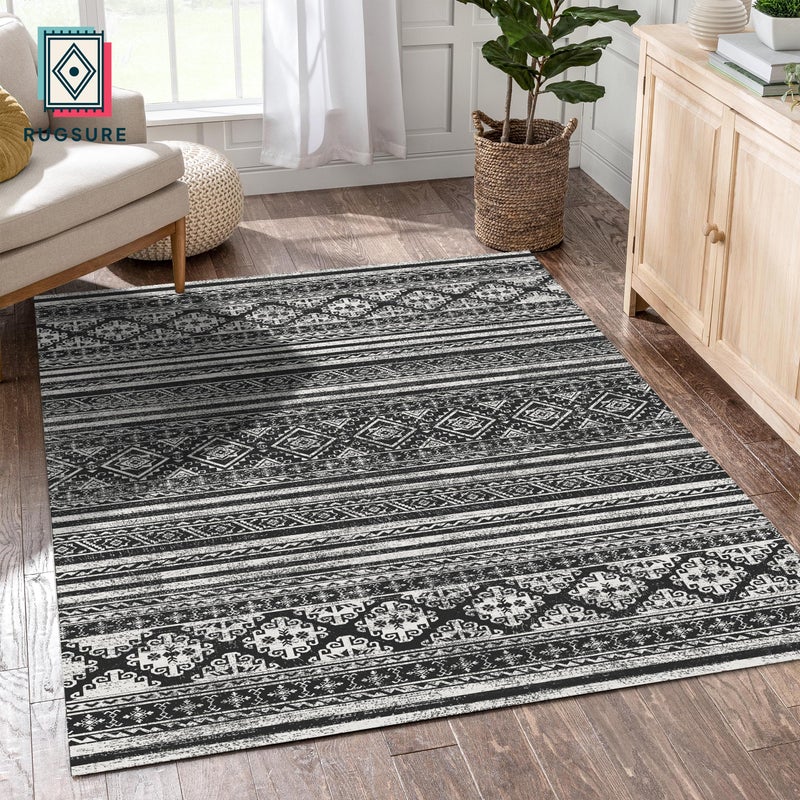 RUGSURE Washable Area Rugs 6' x 9' - 1/6 Thick - Moroccan-Inspired -Stain & Water Resistant Non-Slip - Resistant Rug for Living Room, Bedroom, Nursery, Pet & Child Friendly (Black) - Image 3