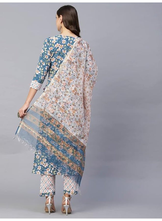 ANNI DESIGNER Women's Cotton Blend Straight Printed Kurta Set With Dupatta - Image 2